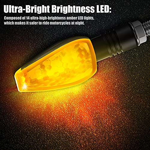 4 Pieces Motorcycle LED Turn Signals Motorcycle Signal Lights Indicators Flowing Turn Blinkers Front Rear Lights 14 LED 12V Motorbike Indicator Amber Lamp Mini Stalk Arrow