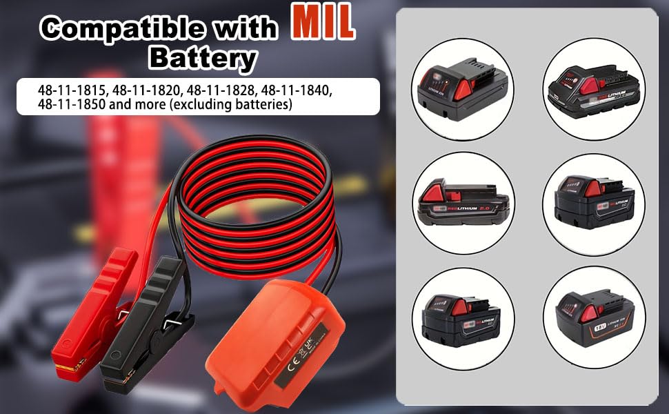 Jumper Cable Kit with Switch for “MIL” 18V Battery, Reinforced Clamps 12AWG 5.9Ft Booster Cable for Car Motorcycle, Compatible with 48-11-1812 48-11-1815 48-11-1820 etc. - style: For “MIL” 18V