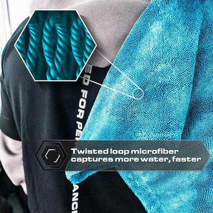 Blackline Car Drying Towel - 2ftx3ft XL-Popular Pick Among Detailing Pros -Aqua 1300 GSM Microfiber Accessory - Absorbs Over 8lbs of Water - Leaves No Streaks, Spots or Scratches - Dries an Entire Car - color: Aqua