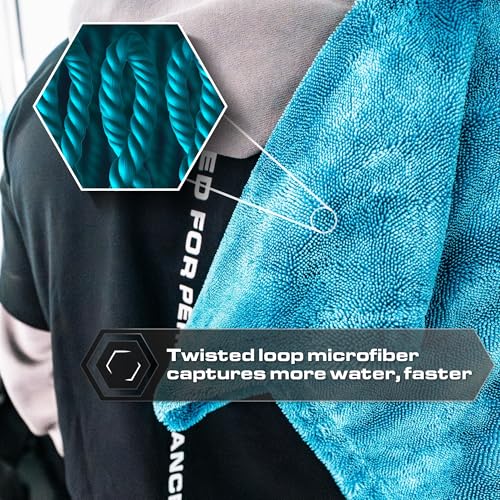 Blackline Car Drying Towel - 2ftx3ft XL-Popular Pick Among Detailing Pros -Aqua 1300 GSM Microfiber Accessory - Absorbs Over 8lbs of Water - Leaves No Streaks, Spots or Scratches - Dries an Entire Car - color: Aqua
