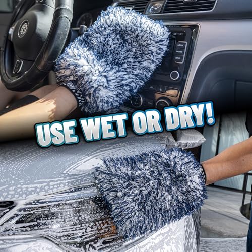 Chemical Guys, The Dually, Dual-Fiber, Wet-Dry Use, Microfiber Wash Mitt, (Car Wash Mitt Great for Car, Truck, SUV, RV, & More) Dark Blue + White, MIC517 - size: 1 Pack, style: Wash Mitt