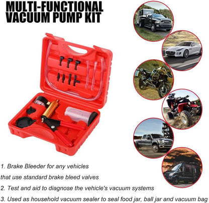 Brake Bleeder - Brake Bleeder Vacuum Pump Kit, Hand Vacuum Pump Automotive, Brake Pressure Bleeder Kit with Vacuum Pump, Cup Adapter, Hose Connectors, Brake Bleeder Valve Adapters