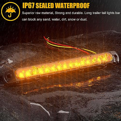 PSEQT 10" 15 LED Trailer Turn Tail Light Bar - Amber Sequential Signal Marker Assembly With Identification Clearance Strip - Waterproof for Wrangler, Golf Cart, Offroad Truck, RV, UTV, ATV - color: Amber