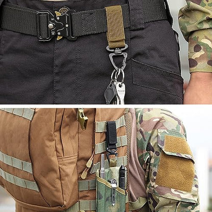 Azarxis Tactical Molle Key Ring Gear Clip Keychain Keeper Belt Hanging 360 Degrees Rotate Hook Holder - color: #03 Black - 4 Pack