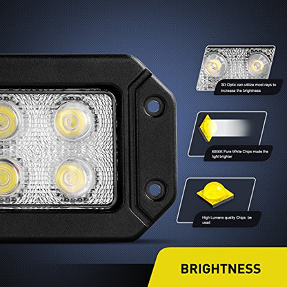 Nilight 15029S-B 2PCS 18w Flush Mount Lights Spot Work Driving Bar Off Road Led Jeep Truck Tacoma Bumper ATV UTV,2 Years Warranty - color: 2Pcs Flush Mount Lights