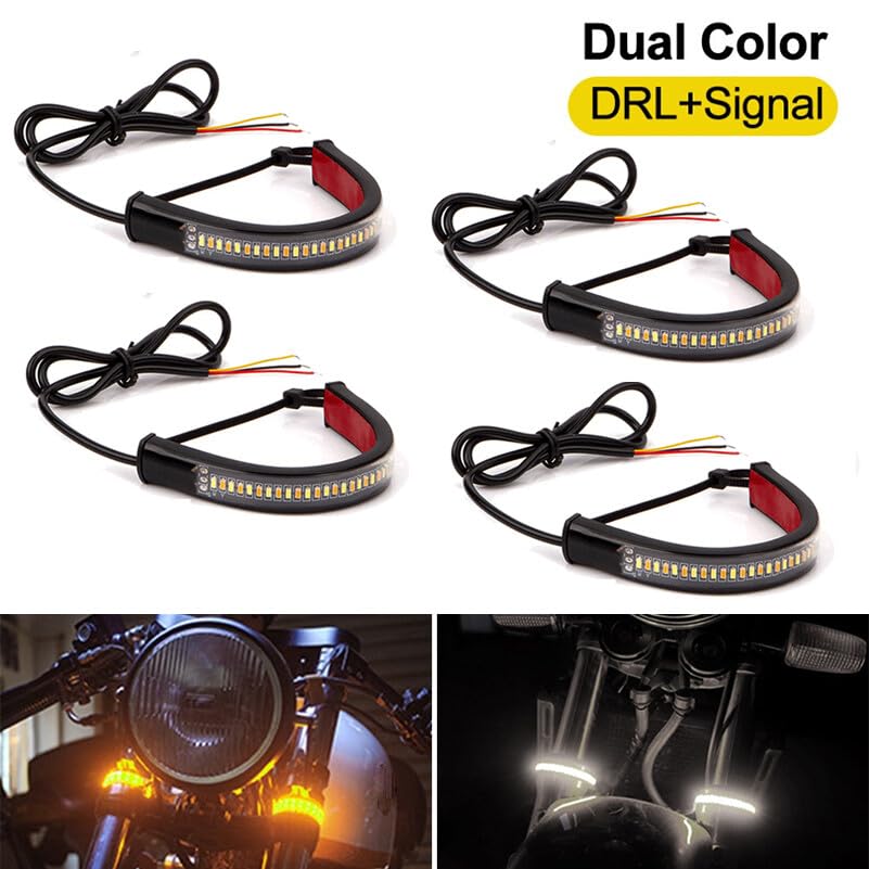 4Pcs Universal Motorcycle Tail Light Strip 2 Color(White + Yellow) 3014 36SMD LED Turn Signal Lamp DRL Daytime Running Light 12V for Motorcycle Scooter Quad Cruiser Off Road