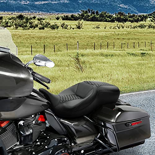 C.C. RIDER Driver& Passenger Seat Mammock Seat Fit For Harley Touring 2009-2023 Road Glide Street Glide Road King Electra Glide CVO Models 2009-2022, Extended Reach - color: 38# Black