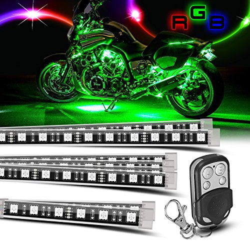 SUNPIE Motorcycle LED Underglow Kit, 8Pcs Waterproof LED Light Strips with RF Remote, Multi-Color Motorcycle Underbody Accent Lights for Harley Honda Kawasaki Suzuki Indian - color: RGB-8PCS