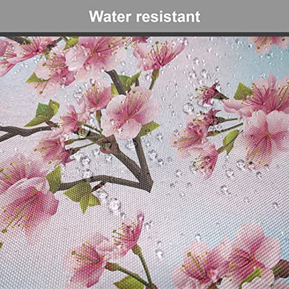 Lunarable Japanese Chair Cushion Pad, Fresh Sakura Petals on a Vivid Sunny Weather Day with Pink Blossoms Spring Theme, Seat Padding for Kitchen & Patio with Anti-Slip Backing, 16"x16", Pink Blue - color: Pink Blue, size: Pack of 1