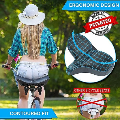 X WING New-Age Noseless Bike Seat Cushion for Men & Women - Extra Padding & Wide - Suitable for City, Electric, Stationary Bikes - Compatible with Peloton Bikes – Wide Winged Bike Seat with Cushion - color: Black Mega