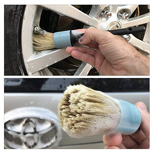 AUTO CARE Natural Boar Hair Detail Brush (Set of 5),Premium Detail Brushes for Engines, Wheels, Interior, Leather, Trim,Air Vents, Emblems