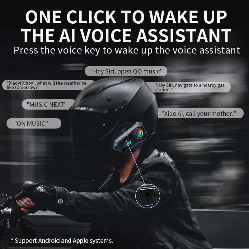 Motorcycle Helmet Bluetooth Speakers, Y10G Motorbike Headset Wireless 5.3 1000mAh with Hard Mic, Noise Cancellation, Stereo Sound, IPX6 Waterproof, Handsfree Earphones for Music Call Control