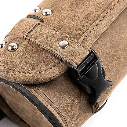 Universal Motorcycle Handlebar Bag, PU Leather Adjustable Fork Bag, Sissy Bar Tool Bags, Motorcycle Saddle Bags with Quick Release Buckles (Brown), (APE-MTGB38) - color: Brown 2