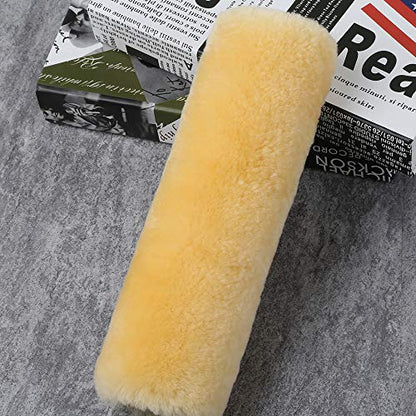 OGLAND 1 Piece Fur Comfort Authentic Fluffy Sheepskin Car Seat Belt Pads, Soft Texture Shoulder Neck Cushion Pad, Genuine Australia Merino Wool Seatbelt Cover (Golden Yellow) - color: Golden Yellow