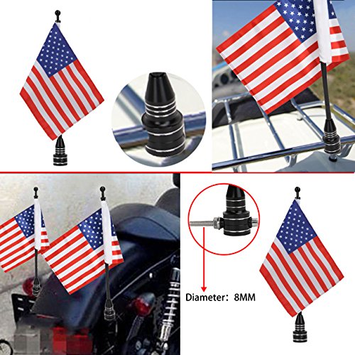 American Flag USA With Black Motorcycle Flag Pole Mount For Harley Davidson Honda Goldwing CB VTX CBR Yamaha - Fits 1/2" Round Luggage Rack - color: American Flag Black Flagpole