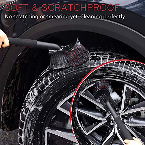 TAKAVU 17.5" Wheel Tire Body Brush Red Soft Bristle - Gentle Car Wash Brush Long Handle for Safe Tire Sidewall & Wheel Cleaning - Scratch - Free Automotive Tool - color: Red