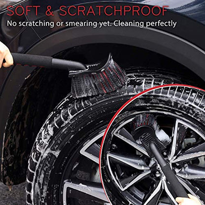 TAKAVU 17.5" Wheel Tire Body Brush Red Soft Bristle - Gentle Car Wash Brush Long Handle for Safe Tire Sidewall & Wheel Cleaning - Scratch - Free Automotive Tool - color: Red