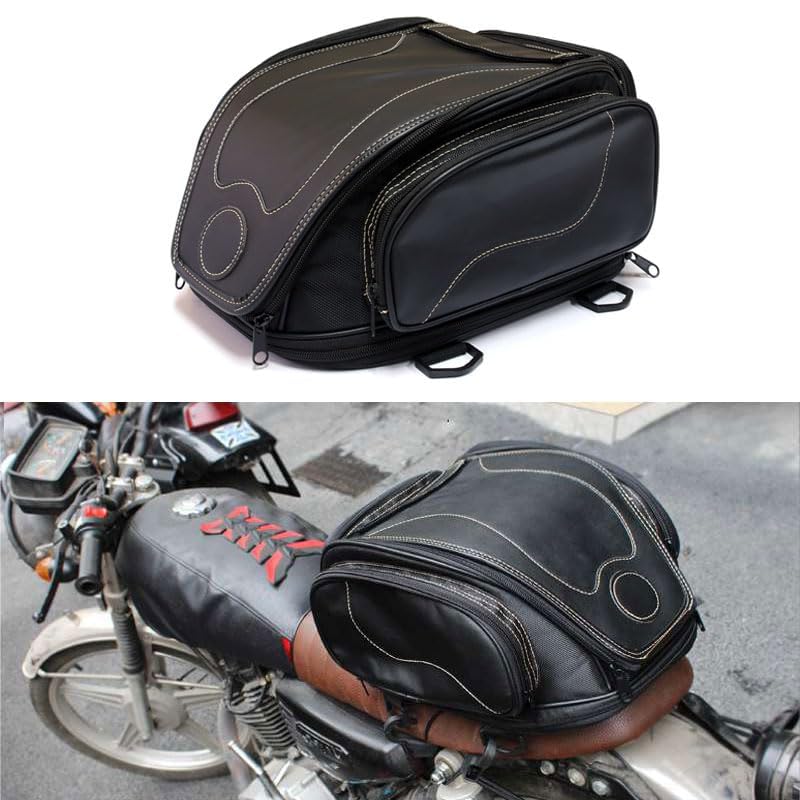 MZS Motorcycle Tail Bag, 26L Expandable Motorcycle Travel Luggage Bag, Rack Trunk Helmet Rear Seat Storage Compatible with Sportster Road King Electra Street Glide Softail Dyna Rebel Vulcan Shadow - size: 26L