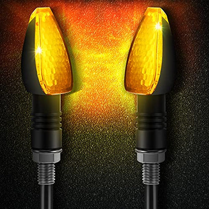 4 Pieces Motorcycle LED Turn Signals Motorcycle Signal Lights Indicators Flowing Turn Blinkers Front Rear Lights 14 LED 12V Motorbike Indicator Amber Lamp Mini Stalk Arrow
