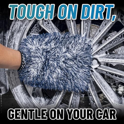 Chemical Guys, The Dually, Dual-Fiber, Wet-Dry Use, Microfiber Wash Mitt, (Car Wash Mitt Great for Car, Truck, SUV, RV, & More) Dark Blue + White, (2 Pack) MIC51702 - size: 2 Pack, style: Wash Mitt