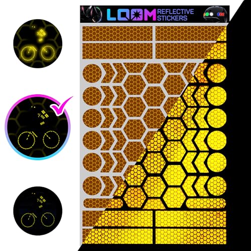LOOM Reflective Stickers | 67pc Prismatic YLW | Reflective Stickers for Helmet, Bike, Motorcycle, Hard Hat | Waterproof Reflectors for Car, Trailer | Bike Reflectors for Night Riding - color: Prism-yellow