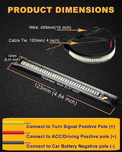 5in Motorcycle Daytime Running Light Switchback LED Strip White&Amber DRL Sequential Blinkers Ring Fork Turn Signal Light Strip DRL 5" LED Strip Light Bars for Cars Motorcycles ATV UTV 12V 2PCS