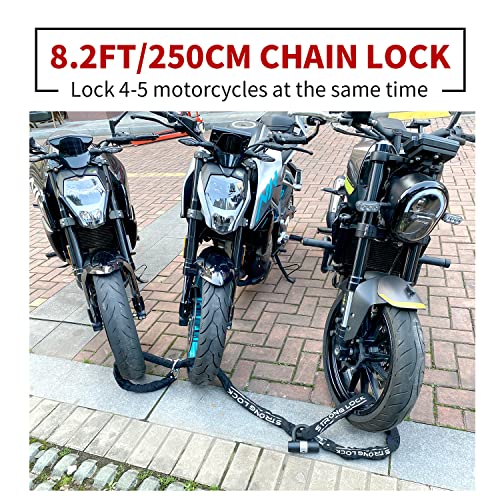 AKM Motorcycle Lock 8.2ft/250cmx10mm Thick Anti-Theft Heavy Duty Chain Locks with 4 Keys Security 16mm U Lock Disc Lock,Super Long Durable Bike Chain Lock for Motorcycles,Containers,Trailers - size: 8.2ft/250cm x 10mm Diameter Chain with Lock