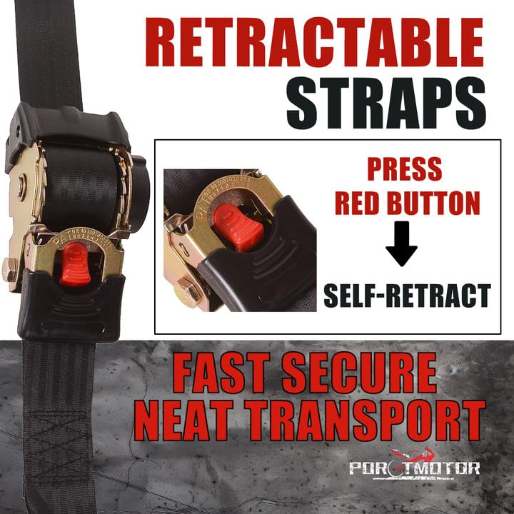 4 Pack Retractable Ratchet Straps (2" × 10'), 3000LBS Break Strength Self Retracting Ratchet Straps Heavy Duty Retractable Tie Down Straps for Motorcycle, Trailers, Boats, ATVs, UTVs - style: 2in x 10ft (Pack of 4)