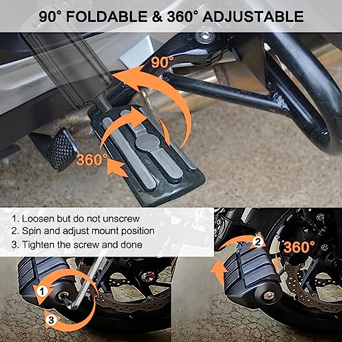 Motorcycle 1.25" Long Angled Highway Footpegs Adjustable Foot Pegs Footrests with Clamps Mounts kit Compatible with Harley Touring Sportster Softail Road Glide with 1 1/4 inch Engine Guard