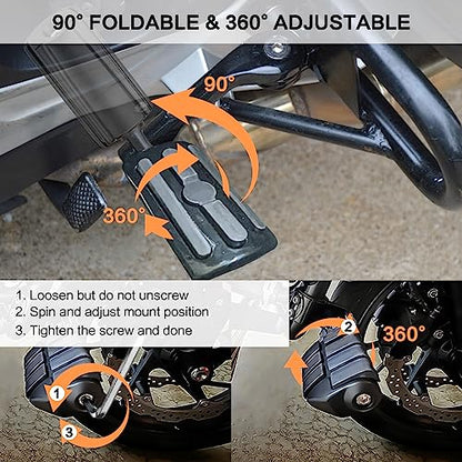 Motorcycle 1.25" Long Angled Highway Footpegs Adjustable Foot Pegs Footrests with Clamps Mounts kit Compatible with Harley Touring Sportster Softail Road Glide with 1 1/4 inch Engine Guard