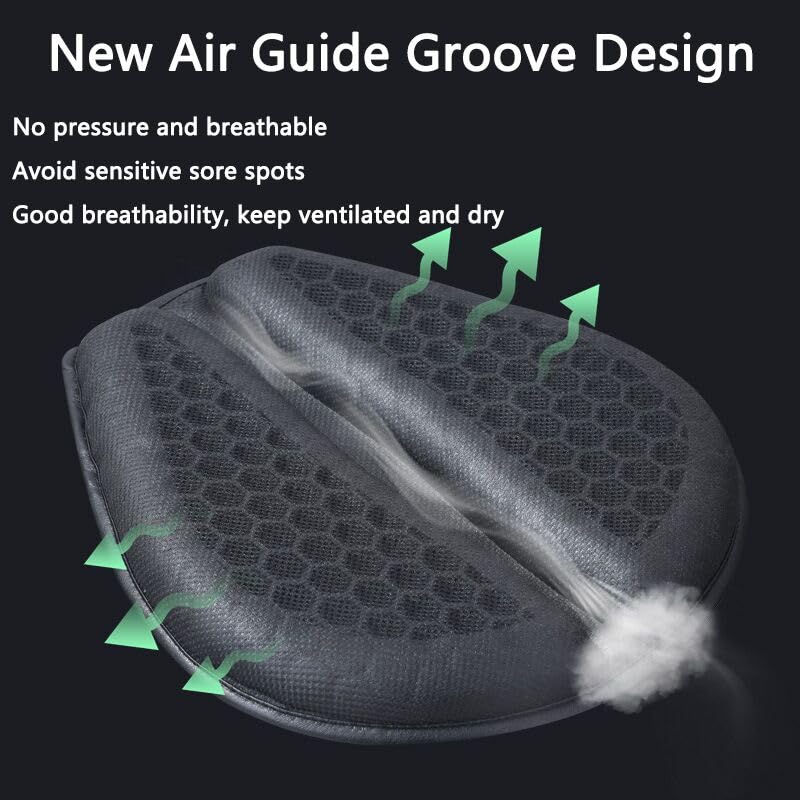 Feiteplus Universal Gel Motorcycle Seat Cover 3D Honeycomb Structure Tailbone Pain Relief Egg Seat Cushion with Non-Slip Cover for Motorbikes Dirt Street Bike