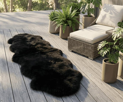 AOGELAN Area Rugs, Genuine New Zealand Sheepskin Rug, Soft Fur Throw Rug (Black, Double Pelt/2FT*6FT) - color: Black, size: 2' x 6' (Double Pelt)