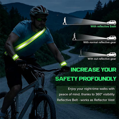 Reflective Running Belt with 2Pcs Armbands, Running Belts for Women High-Visibility and Adjustable Green Belt for Jogging, Running, Biking, Dog Walking
