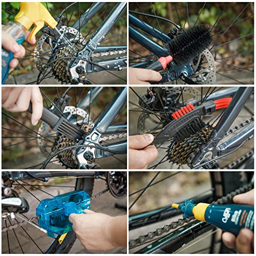 CXWXC Bike Cleaning Kit Including Bicycle Chain Scrubber, Bike Cleaner Brush Tool, Bicycle Chain Cleaning Agent,Chain Lube
