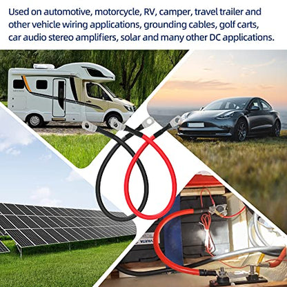 6 AWG Battery Cables 6 Gauge Battery Power Inverter Cable with 5/16 Inch Tinned Copper Lugs Both Ends for Solar Marine Boat RV Car Motorcycle 2 pcs (9 in) - size: 9 in