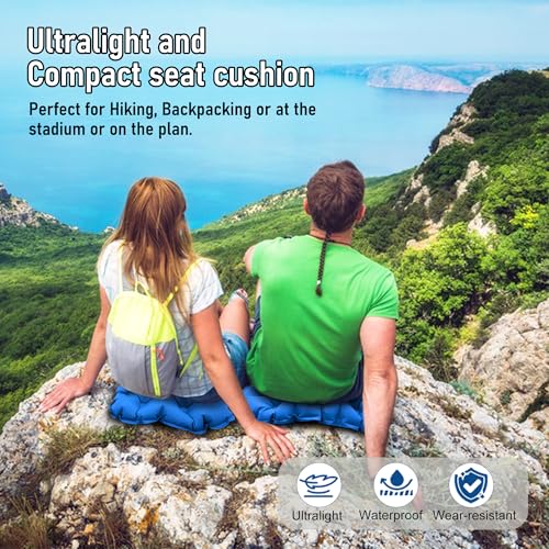 Inflatable Seat Cushion, Lightweight Stadium Seat Pad, Travel Air seat Cushion Anti-Slip for Airplane, Long Flights, Hiking, Climbing, Home and Camping, Compact Air Cushion - color: Blue