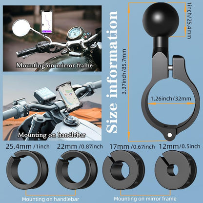 1" Aluminium Ball Mount Adapter, Ball Base Fits to Handlebar Diameter 0.86"-1.26" Rearview Mirror Pole and Bike Handlebar, Compatible with RAM Mounts Ball Sockets in 1 inch Socket (1pc)