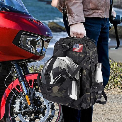 Motorcycle Helmet Backpack for Men, Large Capacity Cycling Storage Bag for for Outdoor (Green Camo)