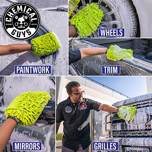 Chemical Guys MIC493 Chenille Premium Scratch-Free Microfiber Wash Mitt, Lime Green, 9.6" x 2.3" x 7" (Pack of 2) - size: Regular (Pack of 2)