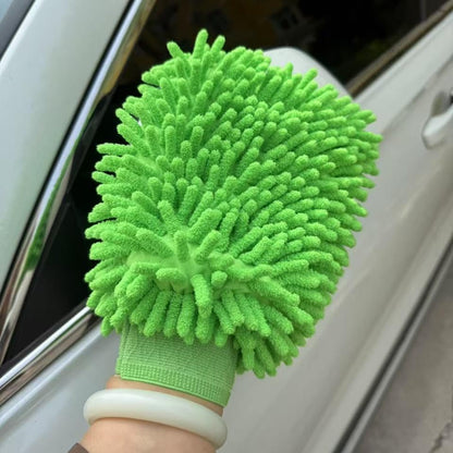 2 Pack Car Wash Mitt, Microfiber Chenille Cleaning Glove, Scratch-Free, High Absorbency, for Home Car Care, Motorcycle & Truck Washing (Green) - color: Green