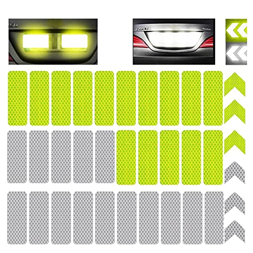 36pcs Reflective Decals Reflective Stickers Safety Warning Sticker Tapes Waterproofs High Intensity Night Visibility Adhesive for Helmets Motorbike(3x8cm) (36PcsWhite+Yellow) - color: 36pcswhite+yellow