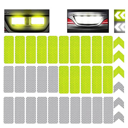 36pcs Reflective Decals Reflective Stickers Safety Warning Sticker Tapes Waterproofs High Intensity Night Visibility Adhesive for Helmets Motorbike(3x8cm) (36PcsWhite+Yellow) - color: 36pcswhite+yellow