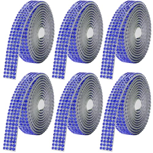 Rhinestone Ribbon Self Adhesive, 6-Yard Bedazzling Strips, 6-Rolls Rhinestone Strips for DIY Craft, Rhinestones for Crafting, Home Decor and Special Events, Blue - color: 6 Rolls Blue