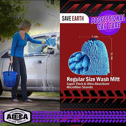 AIDEA Car Wash Mitt Microfiber-2PK, Scratch-Free& Lint-Free, Premium Chenille Microfiber Wash Mitt-Blue Regular Size (7.12''X10.14'') - color: Blue, size: 2PK-7.12''X10.14''