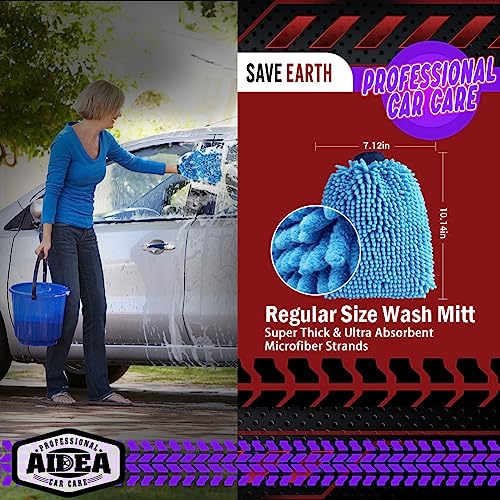 AIDEA Car Wash Mitt Microfiber, 1PK Scratch Free Lint-Free, Premium Chenille Microfiber Sponge Mitt Car Wash Brush, Blue, Regular Size 7.12''X10.14'' - color: Blue, size: 1PK-7.12''X10.14''