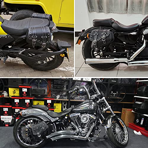 Motorcycle Saddle Bags Side Bags|Saddlebags|Pvc Leather Waterproof Side Swing ArmBags|SideToolBag|UniversalStorage Tool Bag for Motorbike|with cup holder|Brown belt|Black|Right