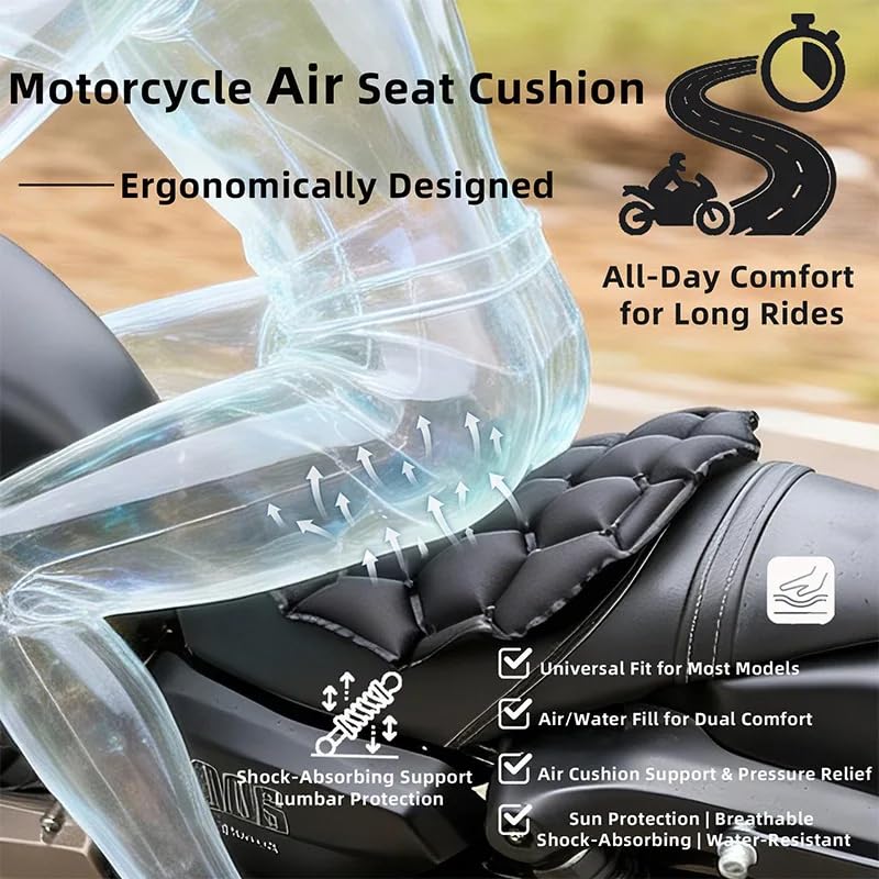 100% Gel Rider Cushion for Motorcycle, Seat Cushion, Universal Non-Slip Grip Ergonomic Motorcycle Seat Pad, 3D-Honeycomb Structure TPE Shock Absorption Breathable Seat Pad for Long Rides (# A)