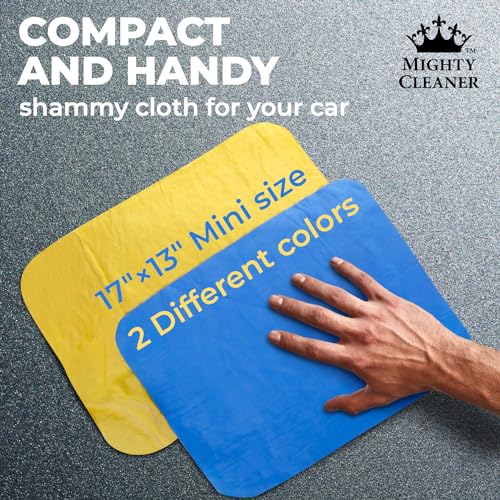 Premium 2pk Mini +1 Free Shammy Cloth for Car Drying - 17”x13” - Super Absorbent Chamois Towel for Car - Scratch-Free, Reusable & Soft Cleaning Towel - color: Yellow, Blue