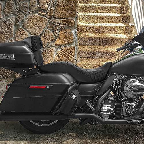 SLMOTO Rider Seat Cushion w/Backrest Pad Fits For Harley Touring Road King Street Glide Electra Glide Road Glide Tri-Glide Trike 2014-2023 Motorcycle Two Up Seat Custom Driver Passenger Leather Seat - color: Black + Passenger Backrest SP