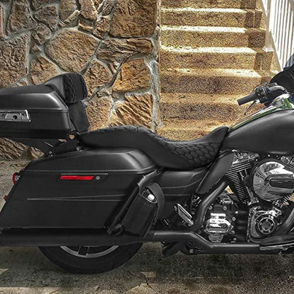 SLMOTO Rider Seat Cushion w/Backrest Pad Fits For Harley Touring Road King Street Glide Electra Glide Road Glide Tri-Glide Trike 2014-2023 Motorcycle Two Up Seat Custom Driver Passenger Leather Seat - color: Black + Passenger Backrest SP